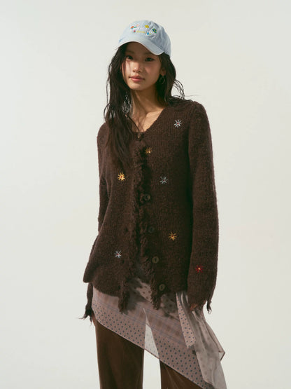 Brown Fringe Floral Cardigan