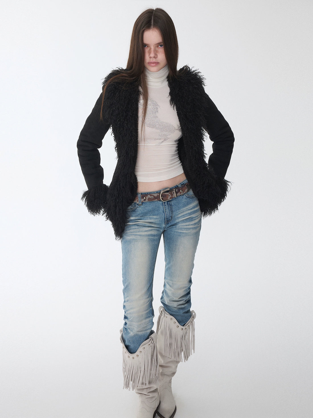 Shearling Embroidered Suede Jacket
