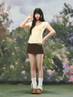 Ruched U-Neck Slim Tee