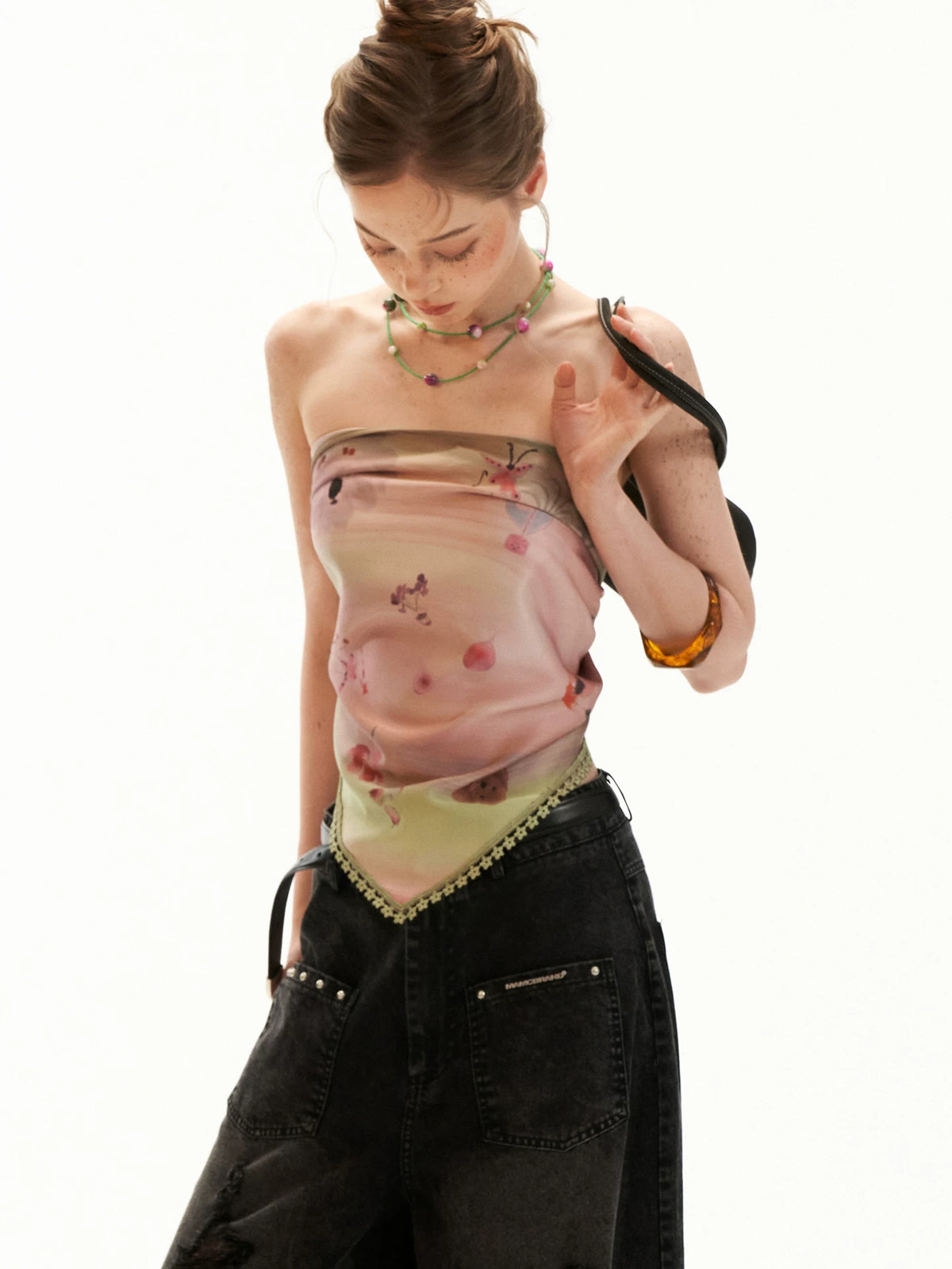 Reversible Swirl Print Scarf Tie Top