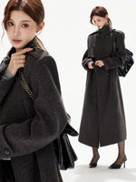 Black Wide-Shoulder Wool Coat