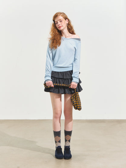 Contrast Asymmetrical Layered Sweater