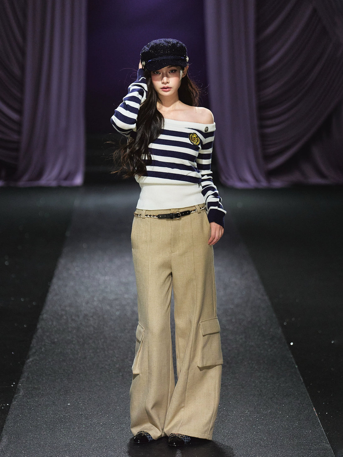 Off-Shoulder Sailor Stripe Sweater