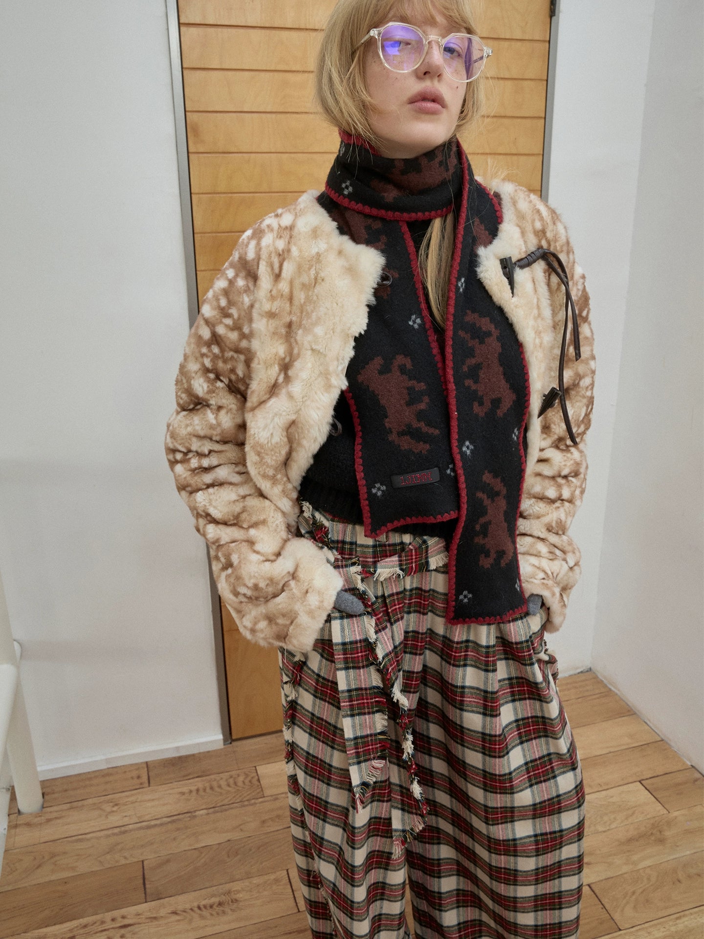 Fawn Pattern Printed Rex Rabbit Fur Jacket
