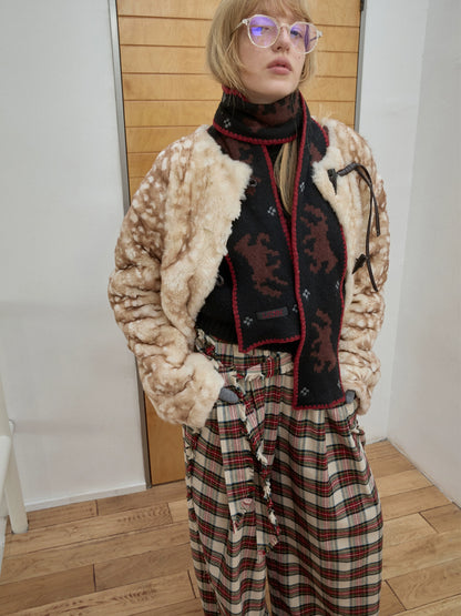 Fawn Pattern Printed Rex Rabbit Fur Jacket