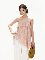 Mesh One-Shoulder Lace Top