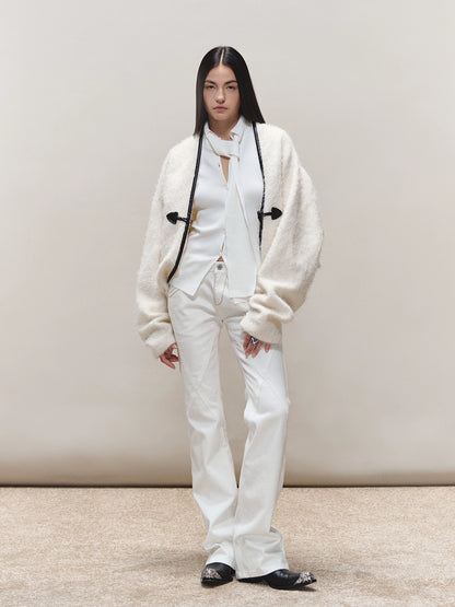 Toggle Trim Diamond-Stitch Wool Coat