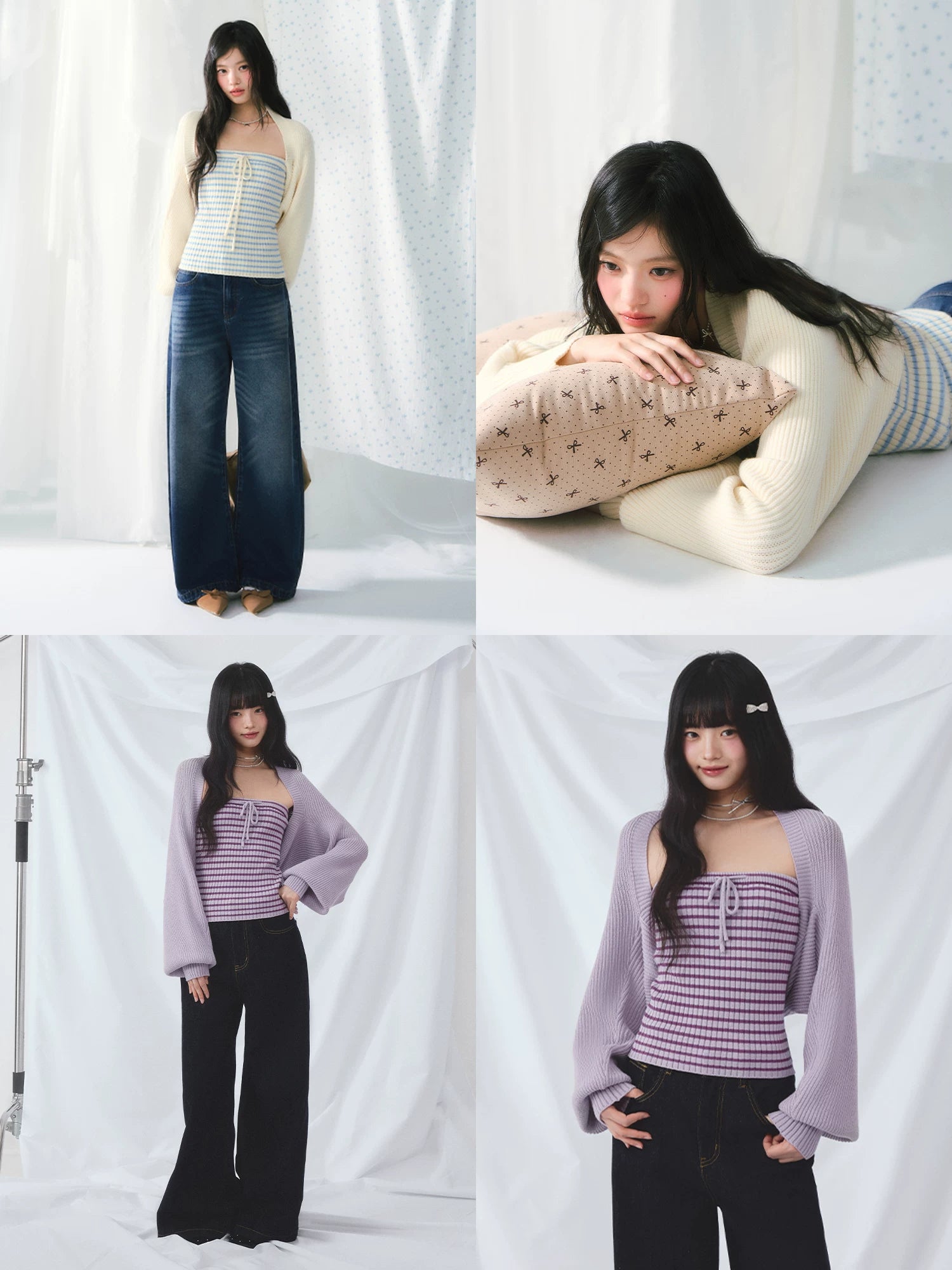 Striped Bandeau Cardigan Set