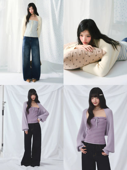 Striped Bandeau Cardigan Set