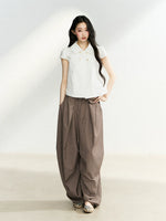 Dark Brown Pleated Wide Leg Pants