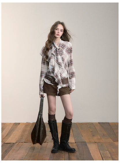 Brown Studded Faux Suede Shorts