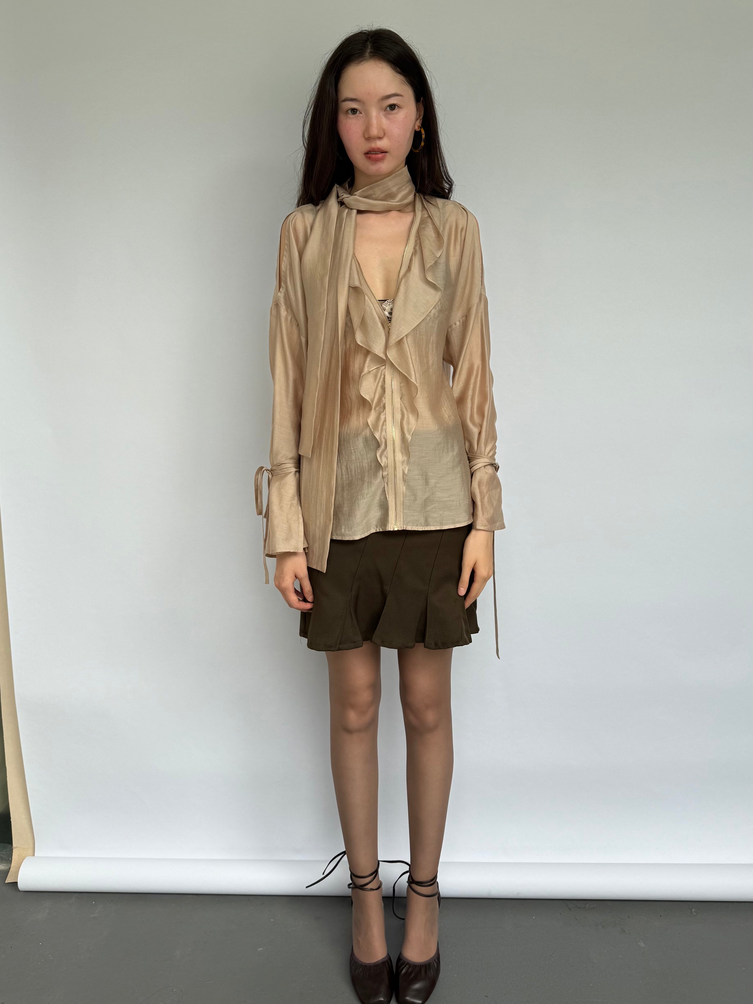 Champagne Cutout Zip Shirt