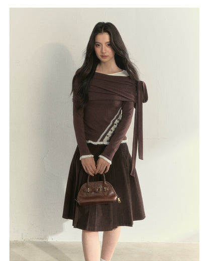 “Ribbon Shoulder” Off-Shoulder Knit Top