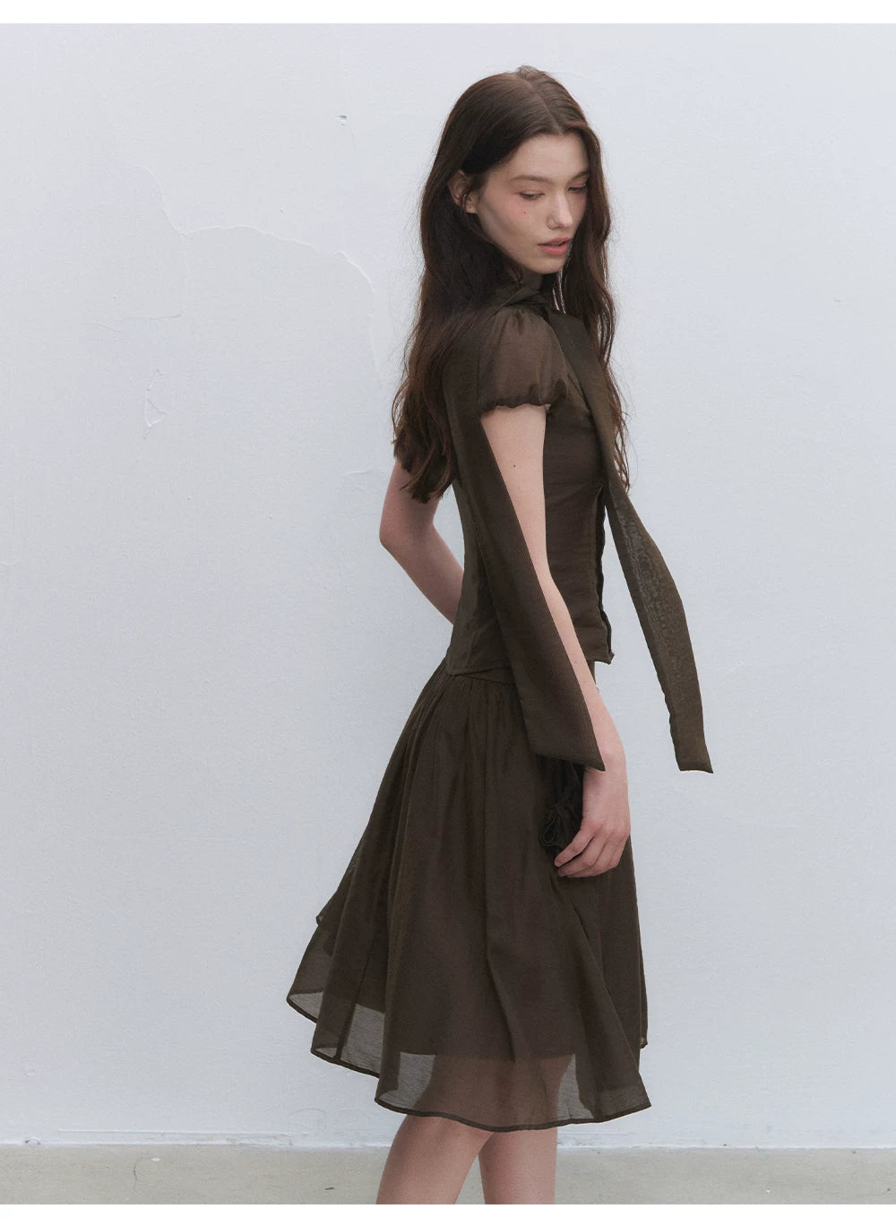 Lyocell Tie Blouse &amp; Skirt Set