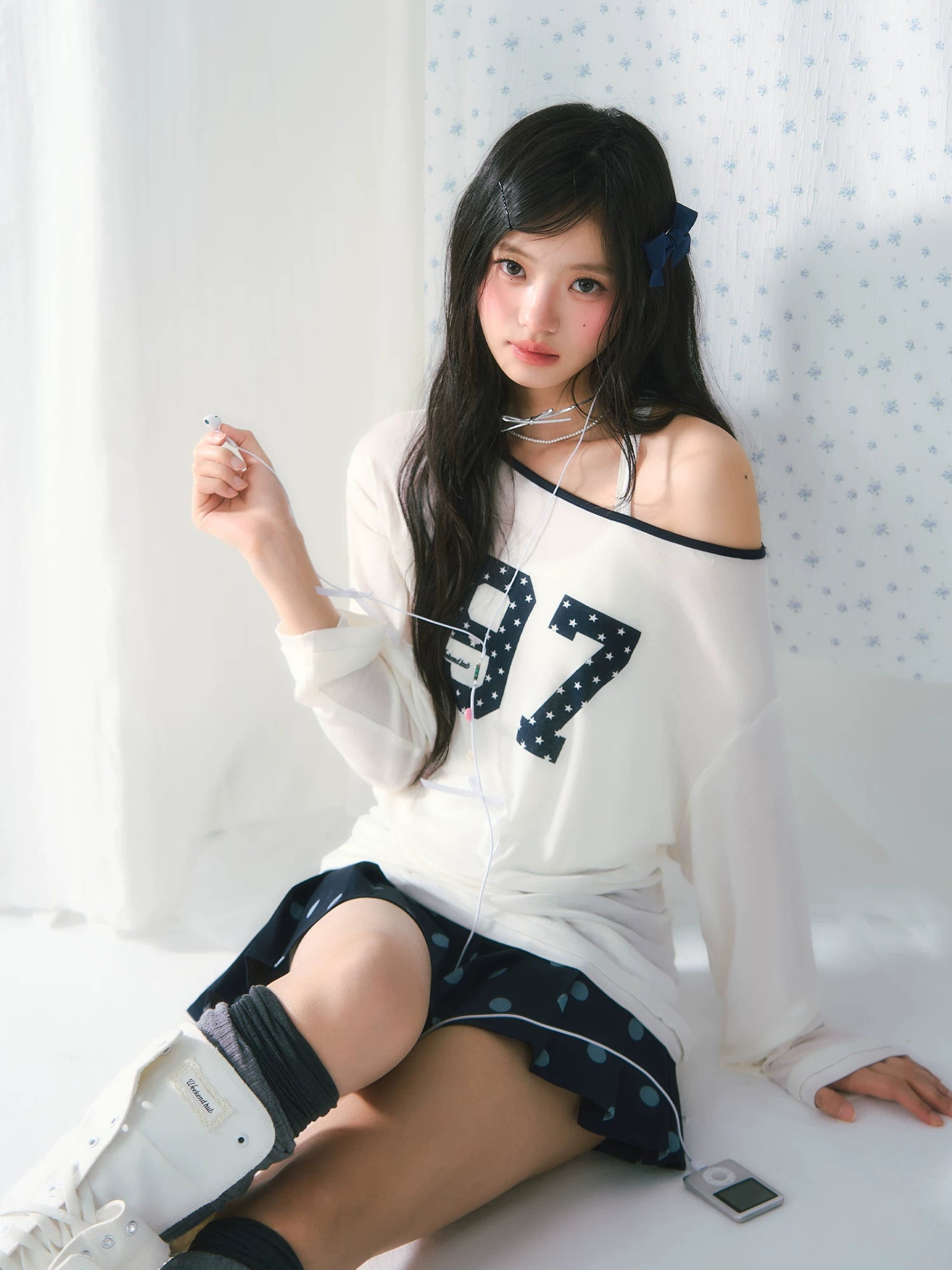 Numeric Print One-Shoulder Tee