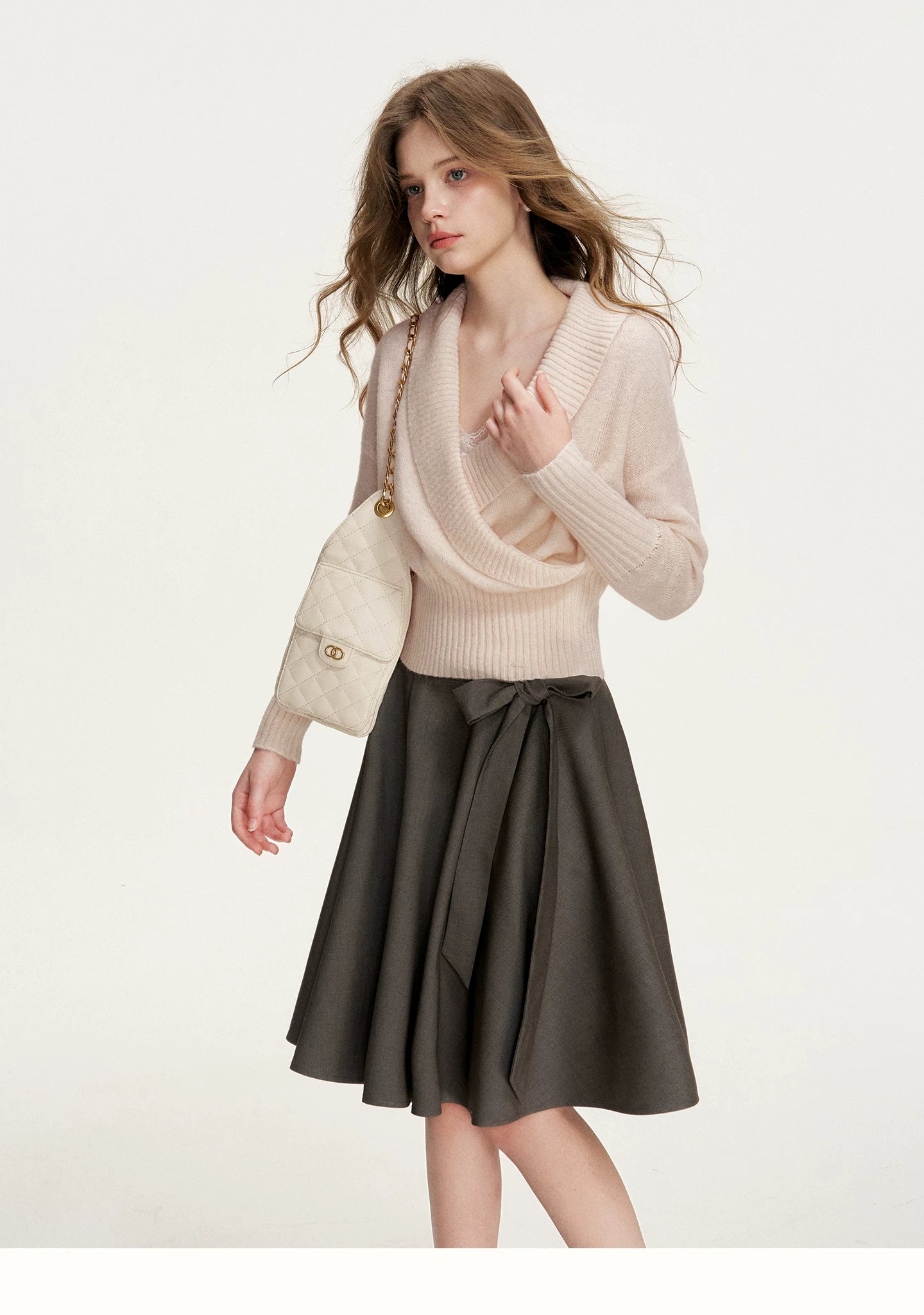 Gray Bow-Tie A-Line Skirt