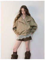 Vintage Pleated Stand Collar Jacket
