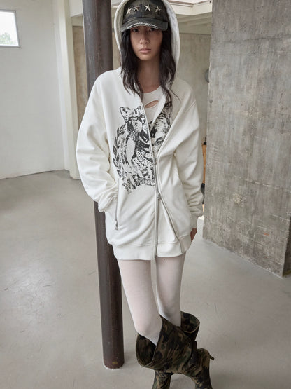Cat Graphic Double-Zip Convertible Hoodie Jacket
