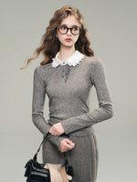 White & Gray Hand-Beaded Knit Shirt