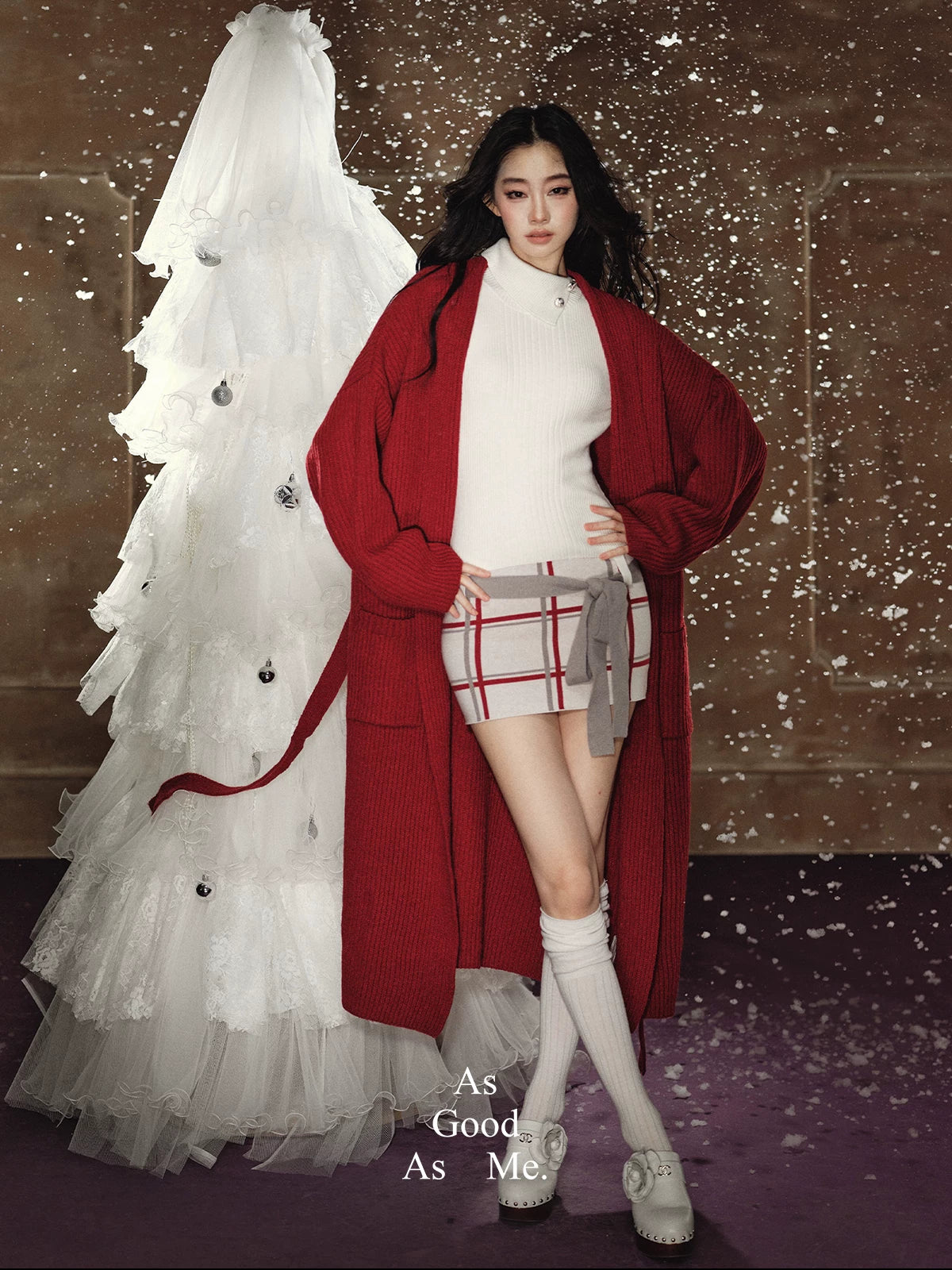 Red Relaxed Drop-Shoulder Wool Coat