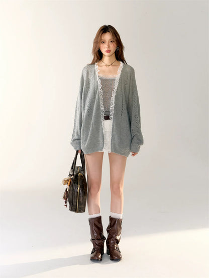 Gray &amp; Purple Lace Trim Tank Top