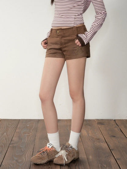 Suede Star Rivet Slim Shorts