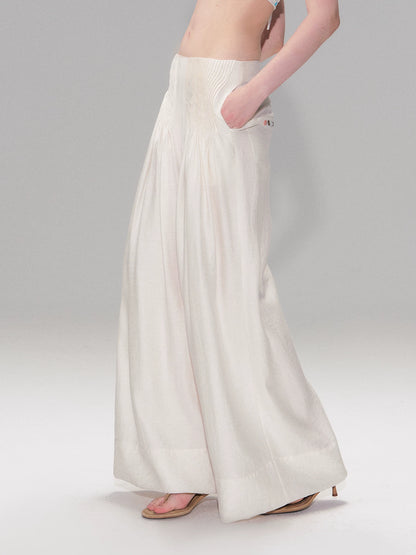 Beige Pleated Accordion Pants