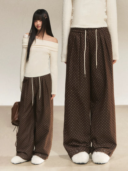 Vintage Polka Dot Straight-Leg Pants