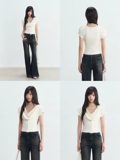 Draped Cowl Neck Blouse