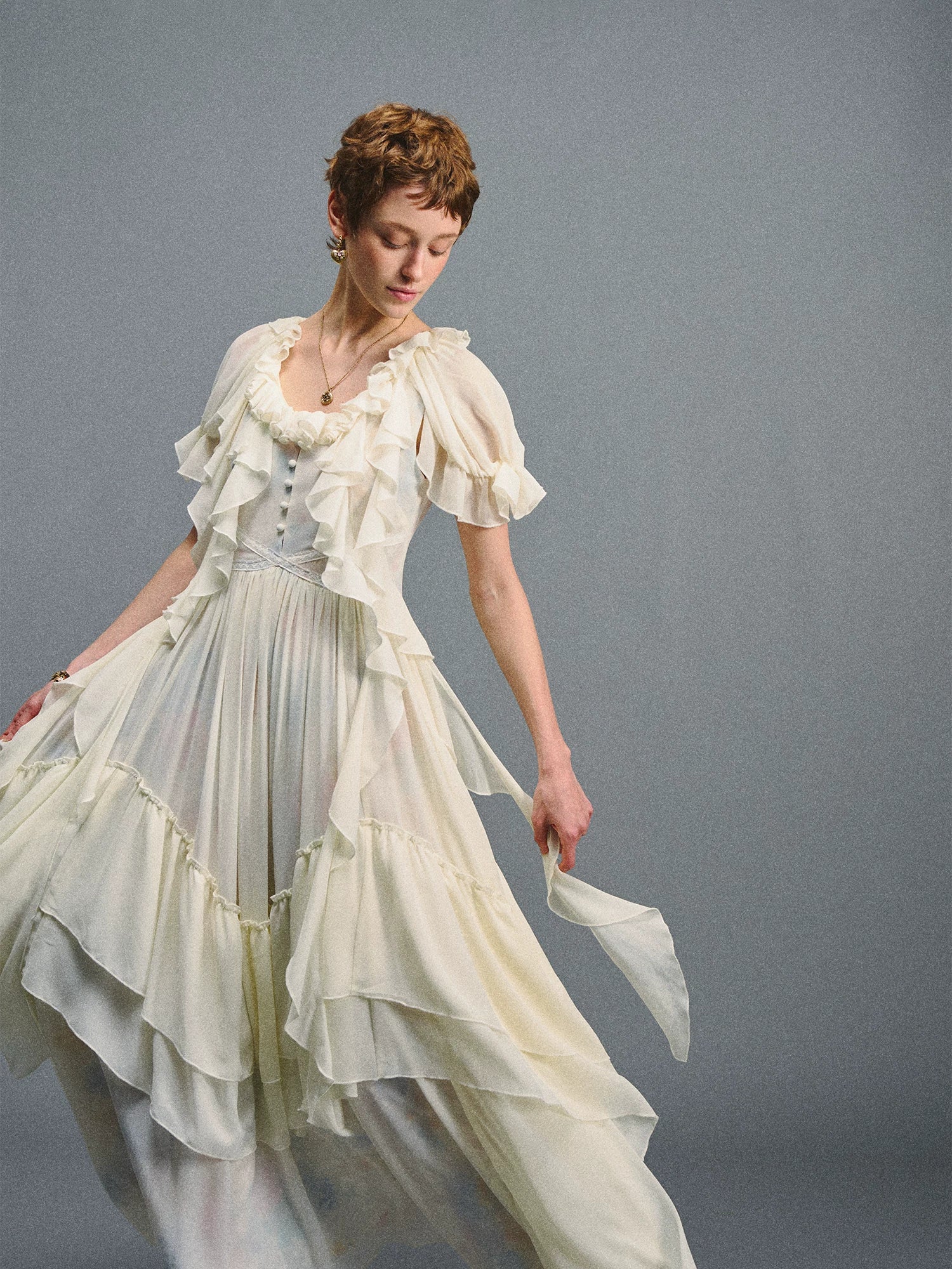 Vintage Ruffle Chiffon Dress