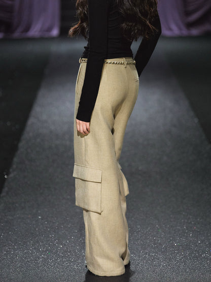 Belted Utility Wide-Leg Trousers