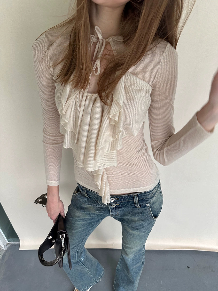 Sheer Wool Ruffle Top