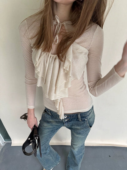 Sheer Wool Ruffle Top