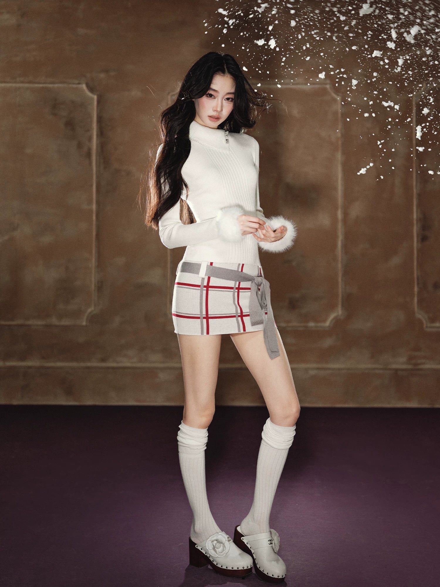 Detachable Collar Plaid Dress