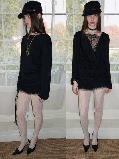 Lace Draped Neck Top