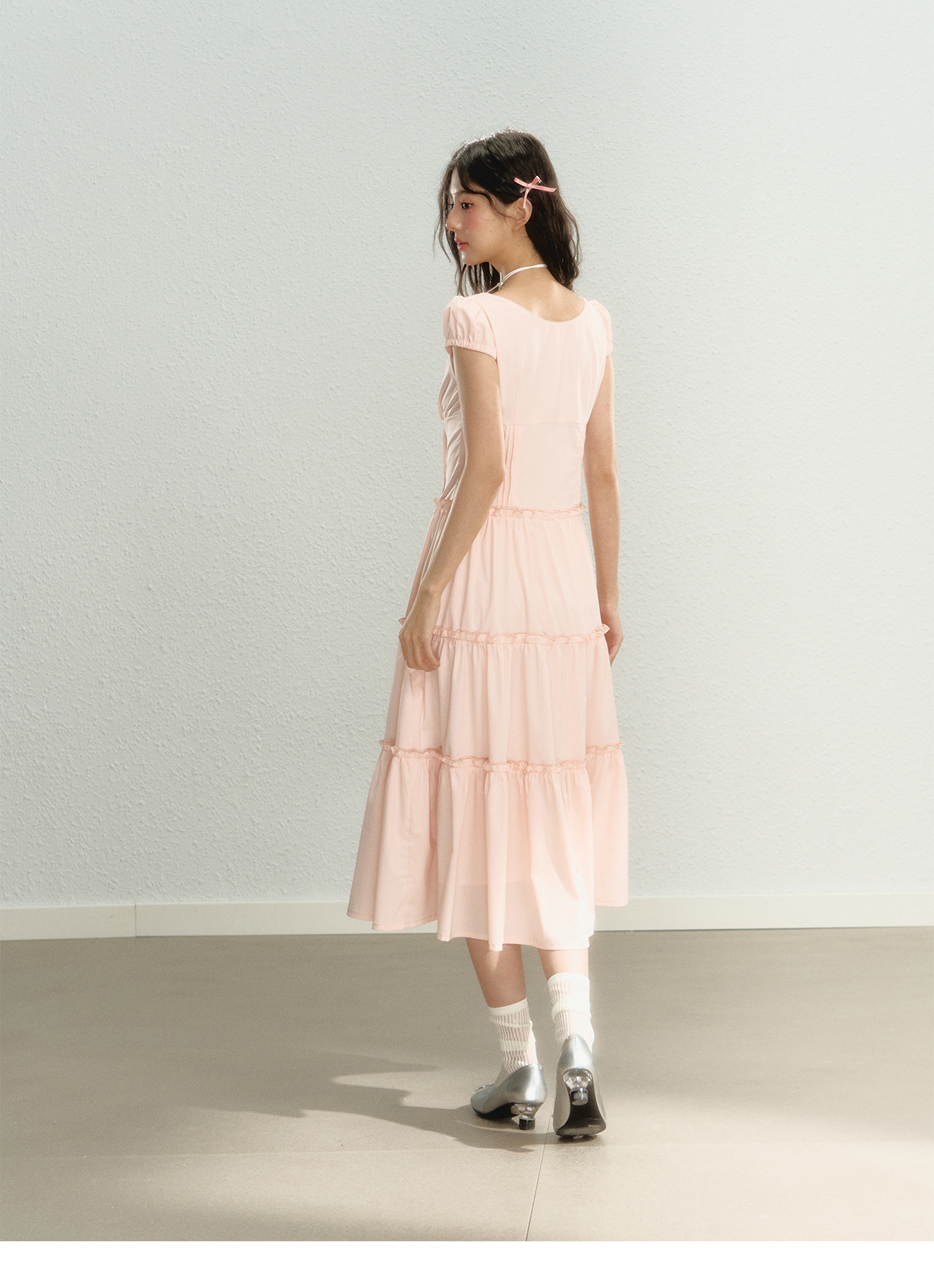 Pink Waist Belted Midi Dress