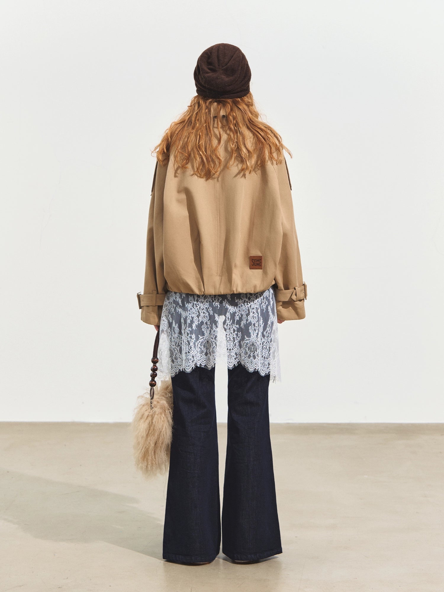 Plaid Lapel Double-Breasted Trench Coat