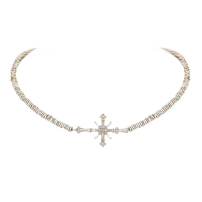 Retro Gold Cross Broken Silver Choker