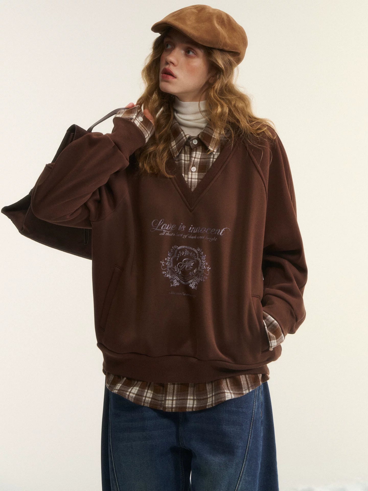 Printed Plaid Collar Sweatshirt