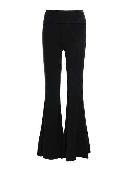 Black Fold Waist Flare Pants