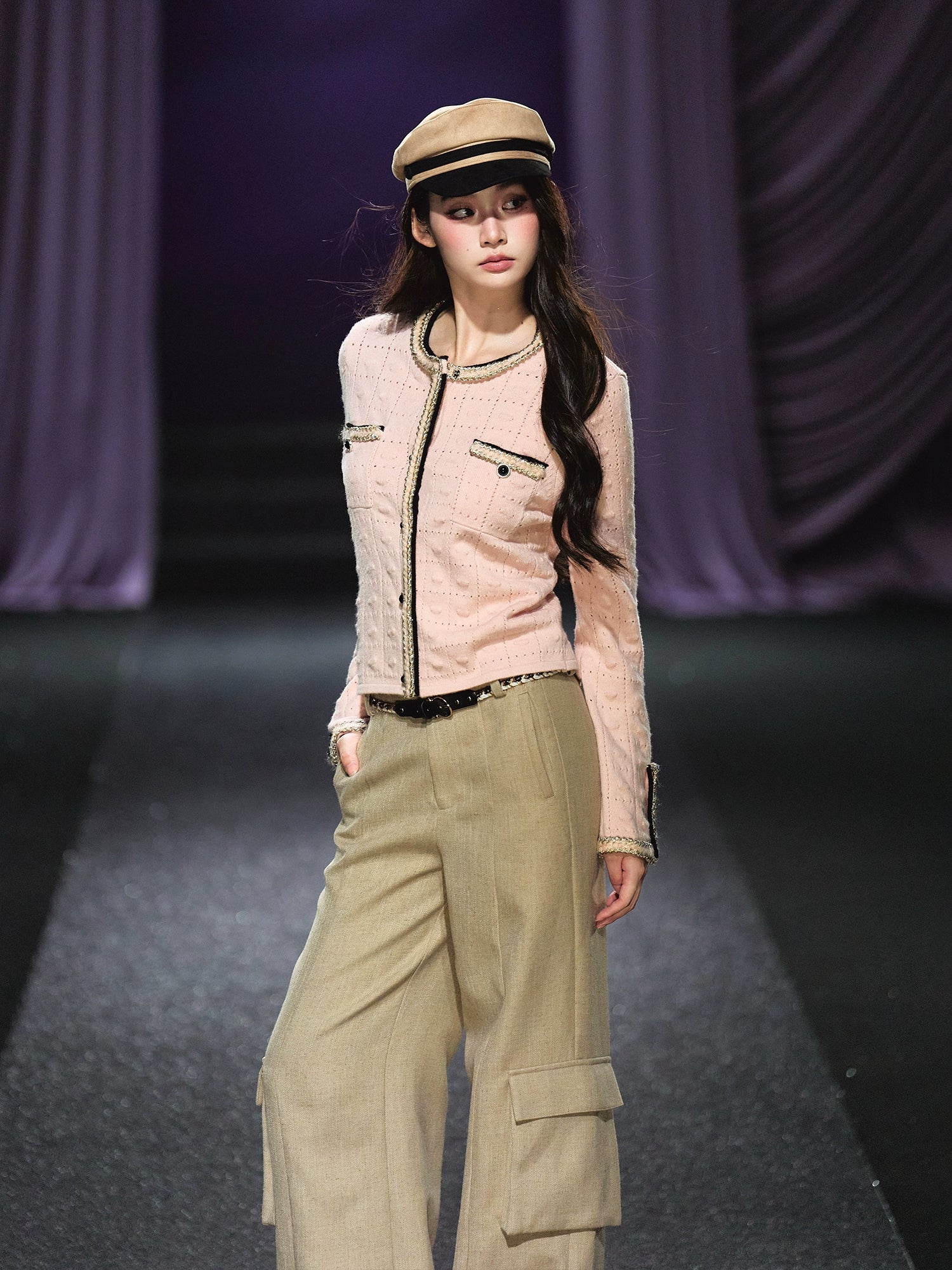 Pink Plaid Openwork Cardigan