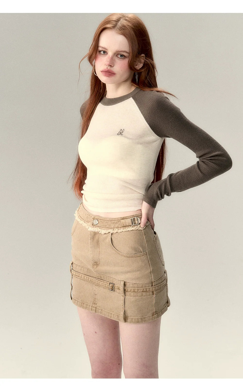 Apricot &amp; Coffee Wool Knit Sweater