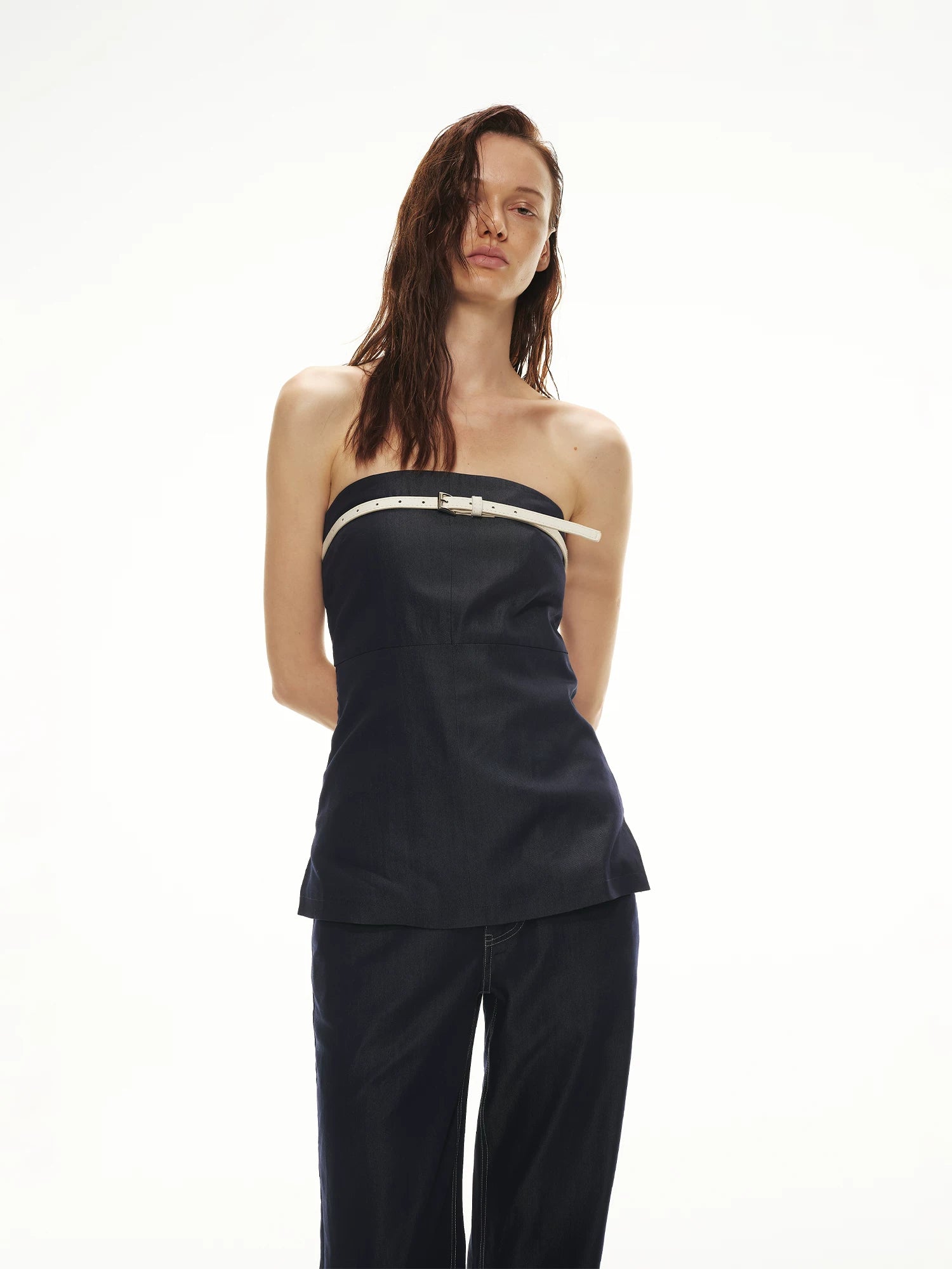 Denim Bustier Pants Set