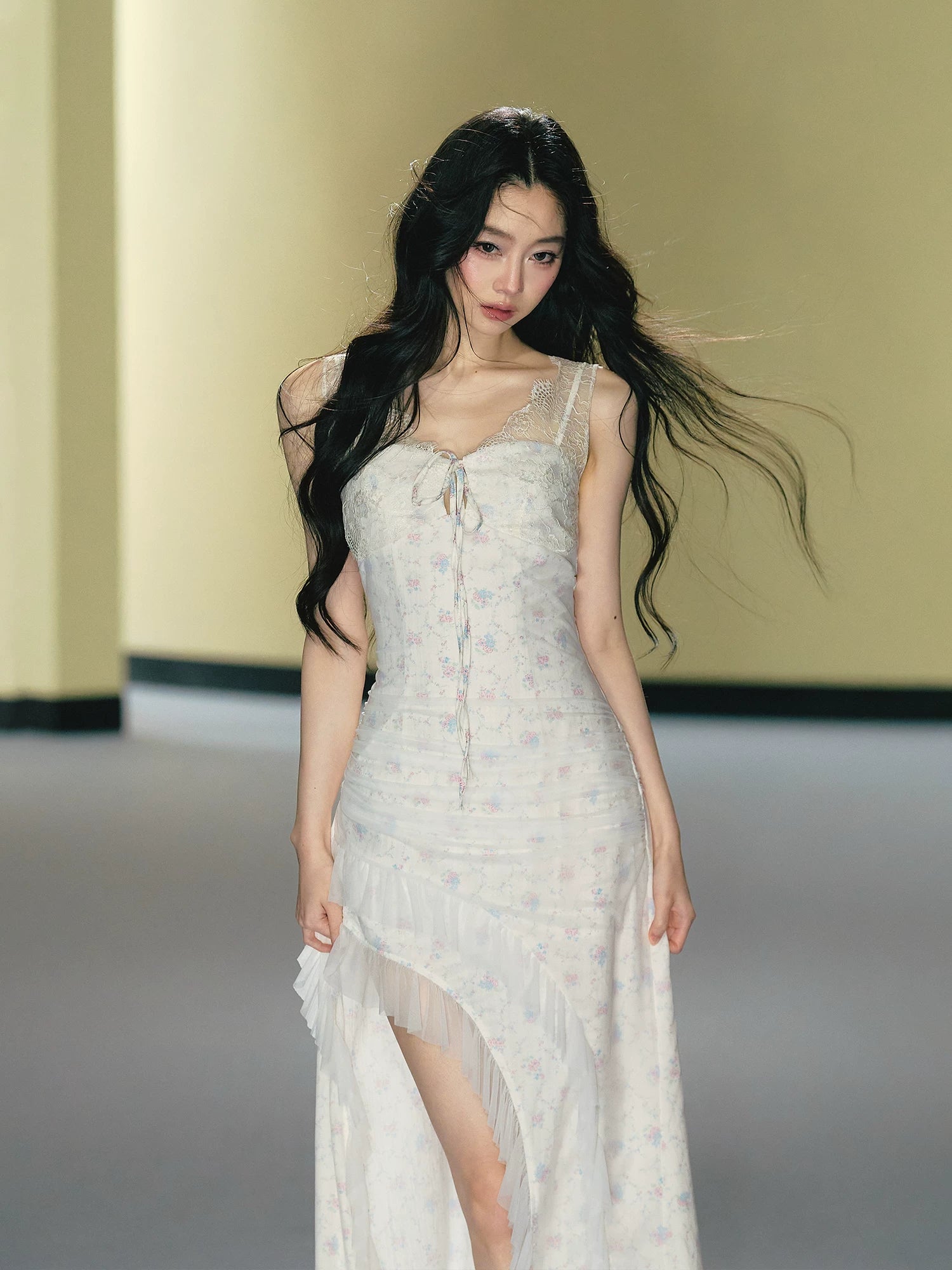Floral Mesh Lace Maxi Dress
