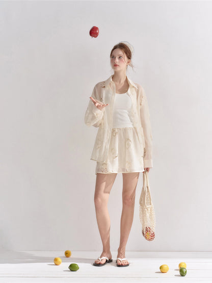 Floral Embroidered Shirt Set