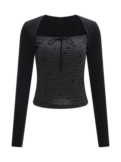 Gray Star Stripe Top
