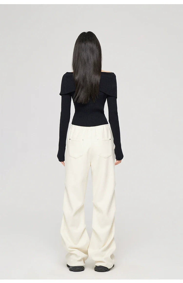Black &amp; Off-white Turn-down Collar Sweater