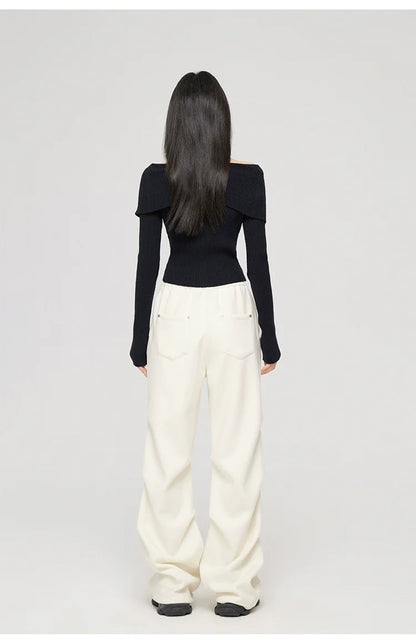 Black &amp; Off-white Turn-down Collar Sweater