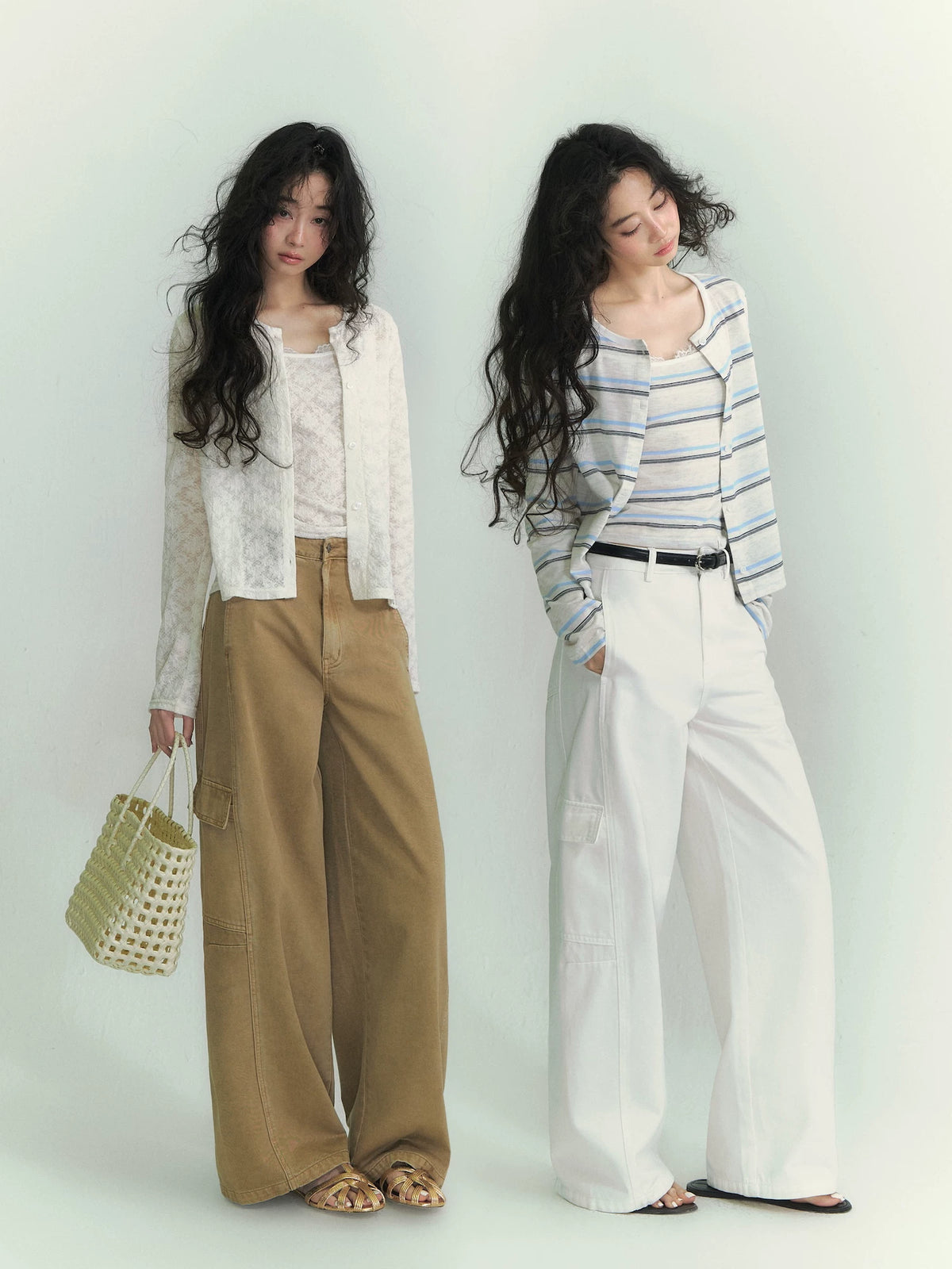 Lace Trim Stripe Cardigan Set