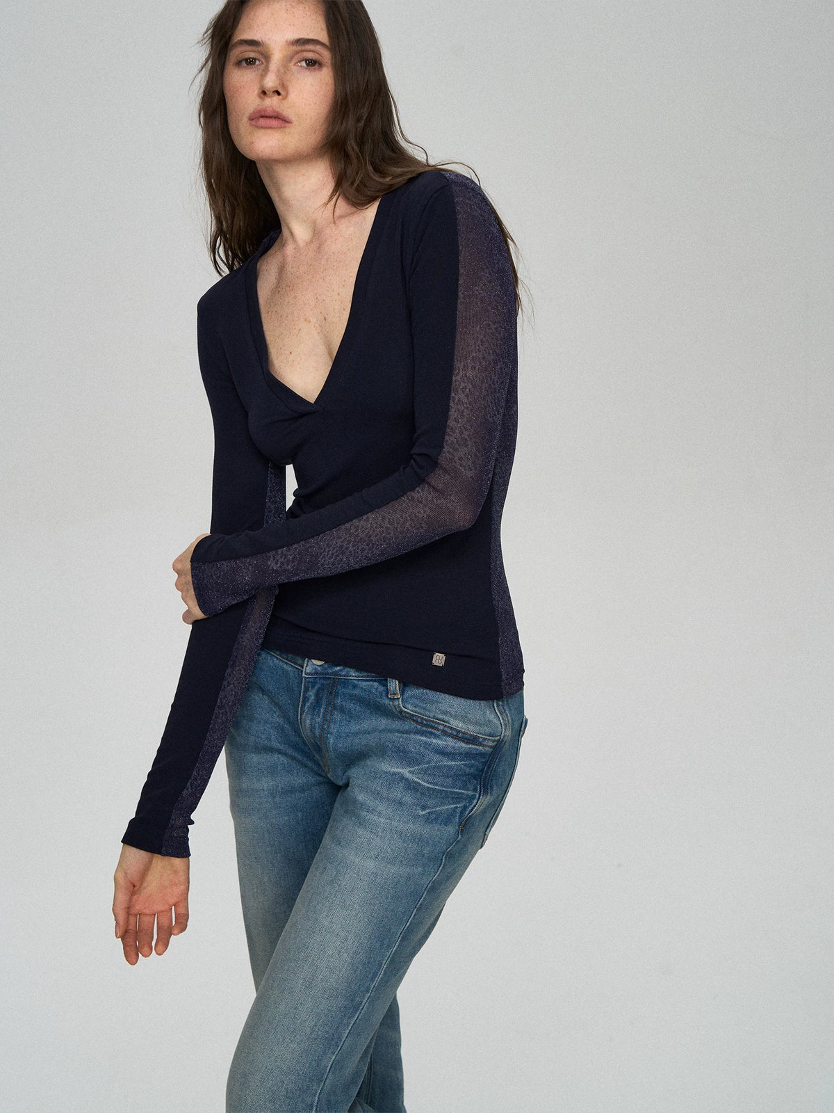 Lyocell Wool Lace V-Neck Top